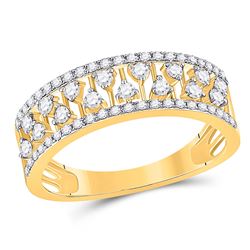 Womens Round Diamond Fashion Anniversary Ring 3/8 Cttw 14kt Yellow Gold - REF-24H5R