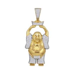 Mens Round Diamond Fat Buddha Charm Pendant 1-5/8 Cttw 10kt Yellow Gold - REF-104X9A