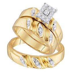 His Hers Round Diamond Cluster Matching Wedding Set 1/4 Cttw 10kt Yellow Gold - REF-41H5R