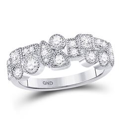 Womens Round Diamond Modern Geometric Band Ring 5/8 Cttw 10kt White Gold - REF-43N5F