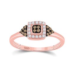 Womens Round Brown Diamond Square Cluster Ring 1/5 Cttw 10kt Rose Gold - REF-13R9X