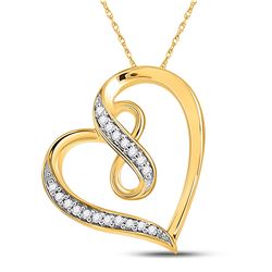 Womens Round Diamond Heart Infinity Pendant 1/20 Cttw 10kt Yellow Gold - REF-8F5W