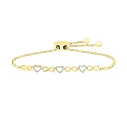 Womens Round Diamond Heart Bolo Bracelet 1/12 Cttw 10kt Yellow Gold - REF-35A5M