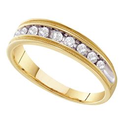 Mens Round Diamond Wedding Single Row Band Ring 1/2 Cttw 10kt Yellow Gold - REF-32R9X