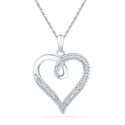 Womens Round Diamond Heart Pendant 1/10 Cttw 10kt White Gold - REF-15K9Y