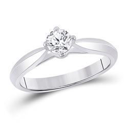 Womens Round Diamond Solitaire Bridal Wedding Engagement Ring 1/2 Cttw 14kt White Gold - REF-78A5M
