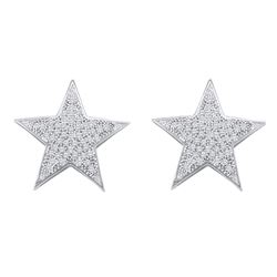 Womens Round Diamond Star Cluster Stud Earrings 1/4 Cttw 10kt White Gold - REF-17K5Y