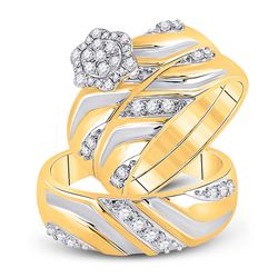 His Hers Round Diamond Cluster Matching Wedding Set 1/2 Cttw 10kt Two-tone Gold - REF-54Y5N