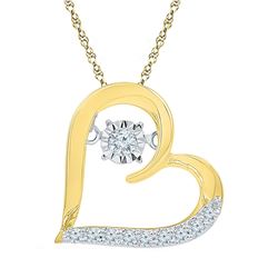 Womens Round Diamond Heart Moving Twinkle Pendant 1/8 Cttw 10kt Yellow Gold - REF-13H9R