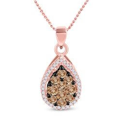 Womens Round Brown Diamond Teardrop Pendant 3/4 Cttw 10kt Rose Gold - REF-21K5Y