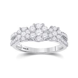 Womens Round Diamond Triple Flower Cluster Ring 1 Cttw 14kt White Gold - REF-76M5H