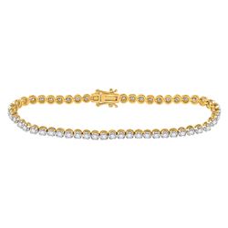 Womens Round Diamond Studded Tennis Bracelet 1 Cttw 14kt Yellow Gold - REF-87M5H