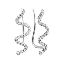 Womens Round Diamond Snake Climber Earrings 1/6 Cttw 10kt White Gold - REF-8K5Y