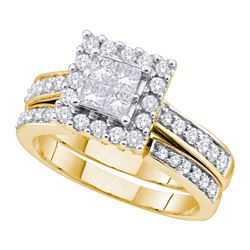Princess Diamond Halo Bridal Wedding Ring Band Set 1 Cttw 14kt Yellow Gold - REF-96K9Y