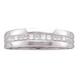 Mens Princess Channel-set Diamond Single Row Wedding Band 1/2 Cttw 14kt White Gold - REF-52R9X