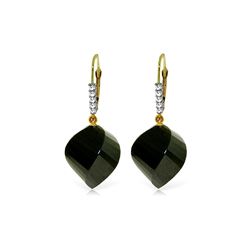 Genuine 31.15 ctw Black Spinel & Diamond Earrings 14KT Yellow Gold - REF-50F5Z