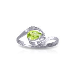 Genuine 0.41 ctw Peridot & Diamond Ring 14KT White Gold - REF-26H6X