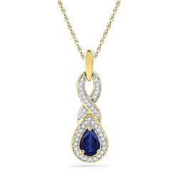 Womens Pear Lab-Created Blue Sapphire Solitaire Pendant 2/3 Cttw 10kt Yellow Gold - REF-13M9H