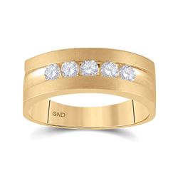 Mens Round Diamond Wedding 5-Stone Band Ring 1/2 Cttw 10kt Yellow Gold - REF-60K9Y