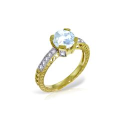 Genuine 1.80 ctw Aquamarine & Diamond Ring 14KT Yellow Gold - REF-102N4R