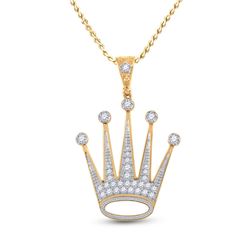 Mens Round Diamond King Crown Charm Pendant 1 Cttw 10kt Yellow Gold - REF-65Y5N