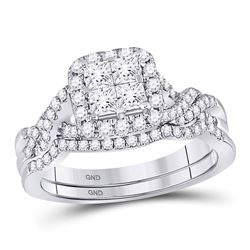 Princess Diamond Bridal Wedding Ring Band Set 1 Cttw 10kt White Gold - REF-71R9X