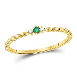 Womens Round Emerald Solitaire Diamond-accent Stackable Ring .03 Cttw 10kt Yellow Gold - REF-7H9R