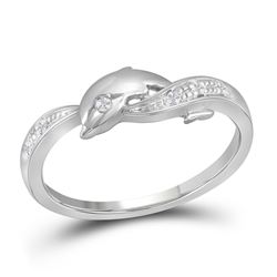 Womens Round Diamond Dolphin Ring 1/20 Cttw 10kt White Gold - REF-11M9H