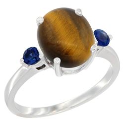 2.54 CTW Tiger Eye & Blue Sapphire Ring 14K White Gold - REF-30A3X