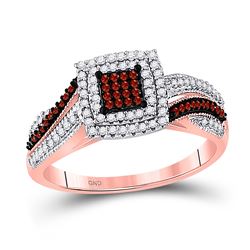 Womens Round Red Color Enhanced Diamond Square Cluster Ring 3/8 Cttw 10kt Rose Gold - REF-30H5R