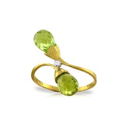 Genuine 2.52 ctw Peridot & Diamond Ring 14KT Yellow Gold - REF-25X6M