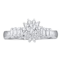 Womens Round Diamond Cluster Ring 1/4 Cttw 10kt White Gold - REF-14W9K