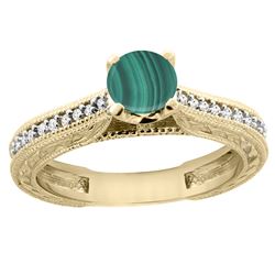 1.51 CTW Malachite & Diamond Ring 14K Yellow Gold - REF-53V3R