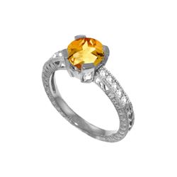 Genuine 1.80 ctw Citrine & Diamond Ring 14KT White Gold - REF-98F3Z