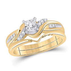 Princess Diamond Bridal Wedding Ring Band Set 1/2 Cttw 14kt Yellow Gold - REF-87X5A