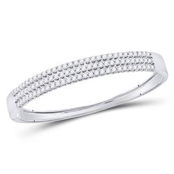 Womens Round Diamond 3-Row Bangle Bracelet 3 Cttw 14kt White Gold - REF-241R5X