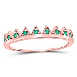 Womens Round Emerald Chevron Stackable Band Ring 1/10 Cttw 10kt Rose Gold - REF-8Y5N