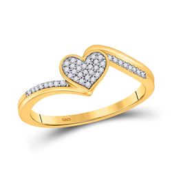 Womens Round Diamond Heart Ring 1/10 Cttw 10kt Yellow Gold - REF-10W5K