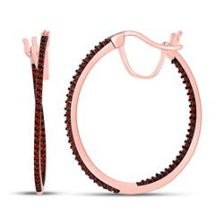 Womens Round Red Color Enhanced Diamond Hoop Earrings 1/3 Cttw 10kt Rose Gold - REF-24X9A