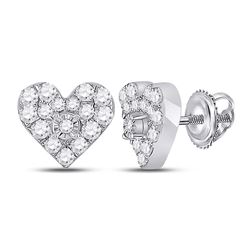 Womens Round Diamond Heart Earrings 1/3 Cttw 10kt White Gold - REF-20H5R