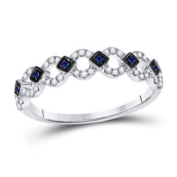 Womens Round Lab-Created Blue Sapphire Band Ring 1/6 Cttw 10kt White Gold - REF-16N5F