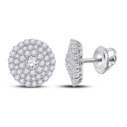 Womens Round Diamond Cluster Earrings 1 Cttw 14kt White Gold - REF-63K9Y