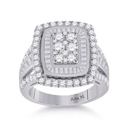 Womens Round Diamond Cluster Ring 1-7/8 Cttw 14kt White Gold - REF-140F9W