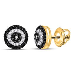 Womens Round Black Color Enhanced Diamond Cluster Earrings 1/4 Cttw 10kt Yellow Gold - REF-17W5K