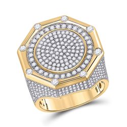 Mens Round Diamond Octagon Cluster Ring 2-3/4 Cttw 14kt Yellow Gold - REF-197W5K