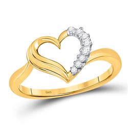 Womens Round Diamond Heart Ring 1/20 Cttw 10kt Yellow Gold - REF-8W5K