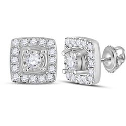 Womens Round Diamond Square Earrings 1/5 Cttw 10kt White Gold - REF-16W9K