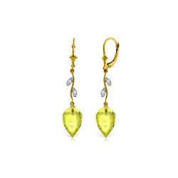 Genuine 18.02 ctw Lemon Quartz & Diamond Earrings 14KT Yellow Gold - REF-45K8V