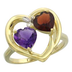 2.61 CTW Diamond, Amethyst & Garnet Ring 10K Yellow Gold - REF-23A7X