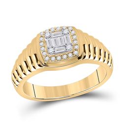 Mens Baguette Round Diamond Square Ring 1/3 Cttw 14kt Yellow Gold - REF-65H5R